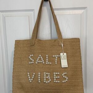 Urban Expressions Straw Tote with Faux Pearls